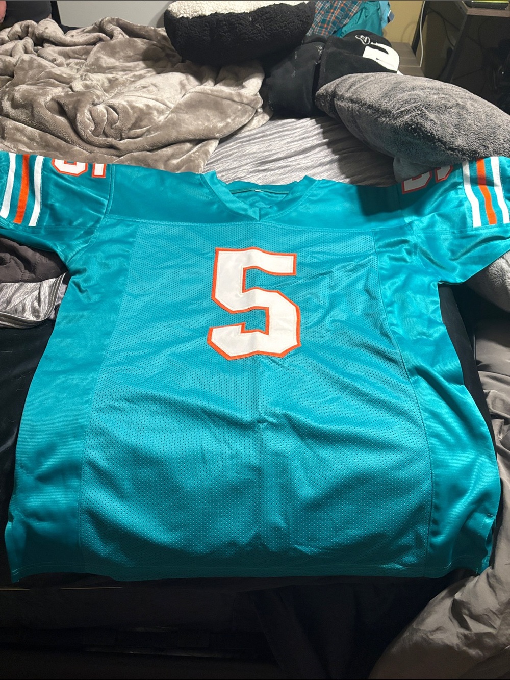 Teal Football Jersey with White and Orange